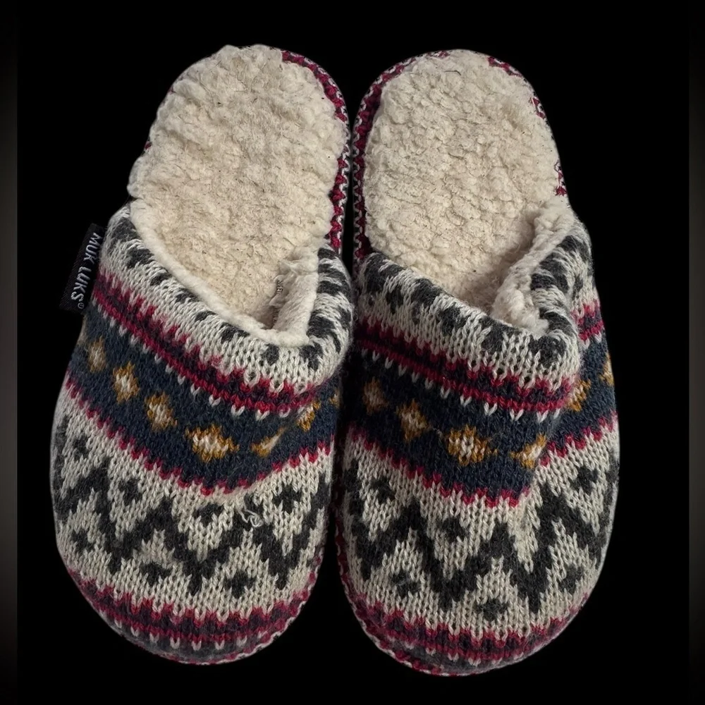 MUK‎ LUKS Slippers sz2/3 Multicolor Knitted Cozy Homewear ks5